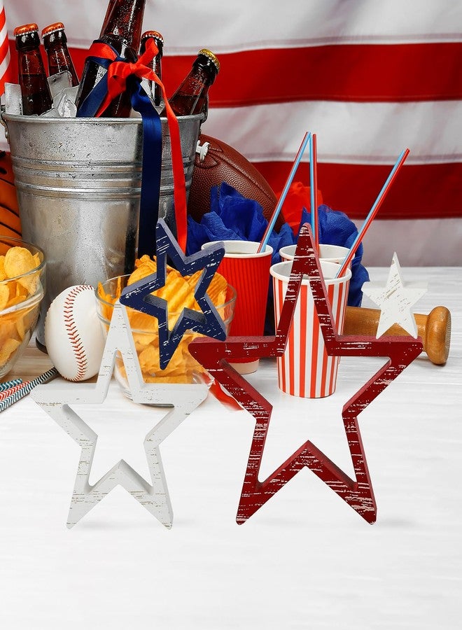 COCHIE 4th of July Decorations Stars Set of 4, Red White Blue Decor, Patriotic Memorial Day Star Tiered Tray Decor, Labor Day Fourth of July Decoration for Home Office Table Shelf (Retro Solid) - Image 5